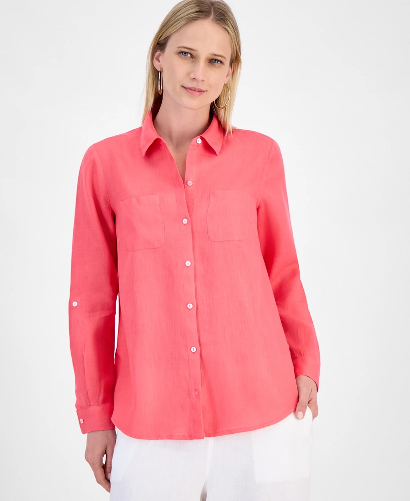 Charter Club Petite 100% Linen Button-Front Shirt, Created for Macy's
