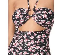 Michael Kors Women's Printed Bandeau Cut Out One-Piece Swimsuit