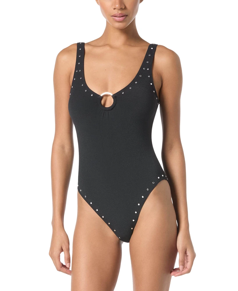 Michael Kors Women's Crepe Ring-Front Scoop-Neck One-Piece Swimsuit