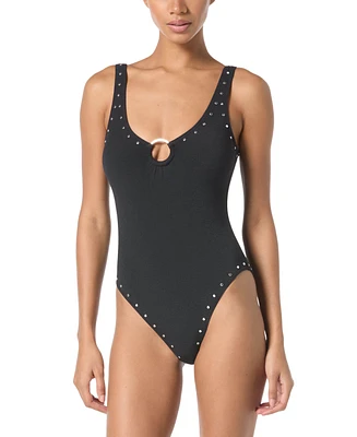 Michael Kors Women's Crepe Ring-Front Scoop-Neck One-Piece Swimsuit