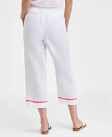 Charter Club Women's Linen Embroidered Cropped Pants, Exclusively at Macy's