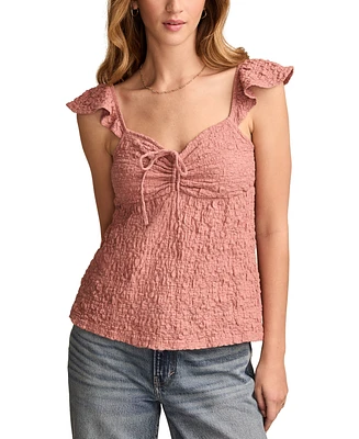 Lucky Brand Women's Textured Ruffle-Sleeve Babydoll Top