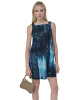 Dkny Petite Faded-Print Square-Neck Mini Shift Dress