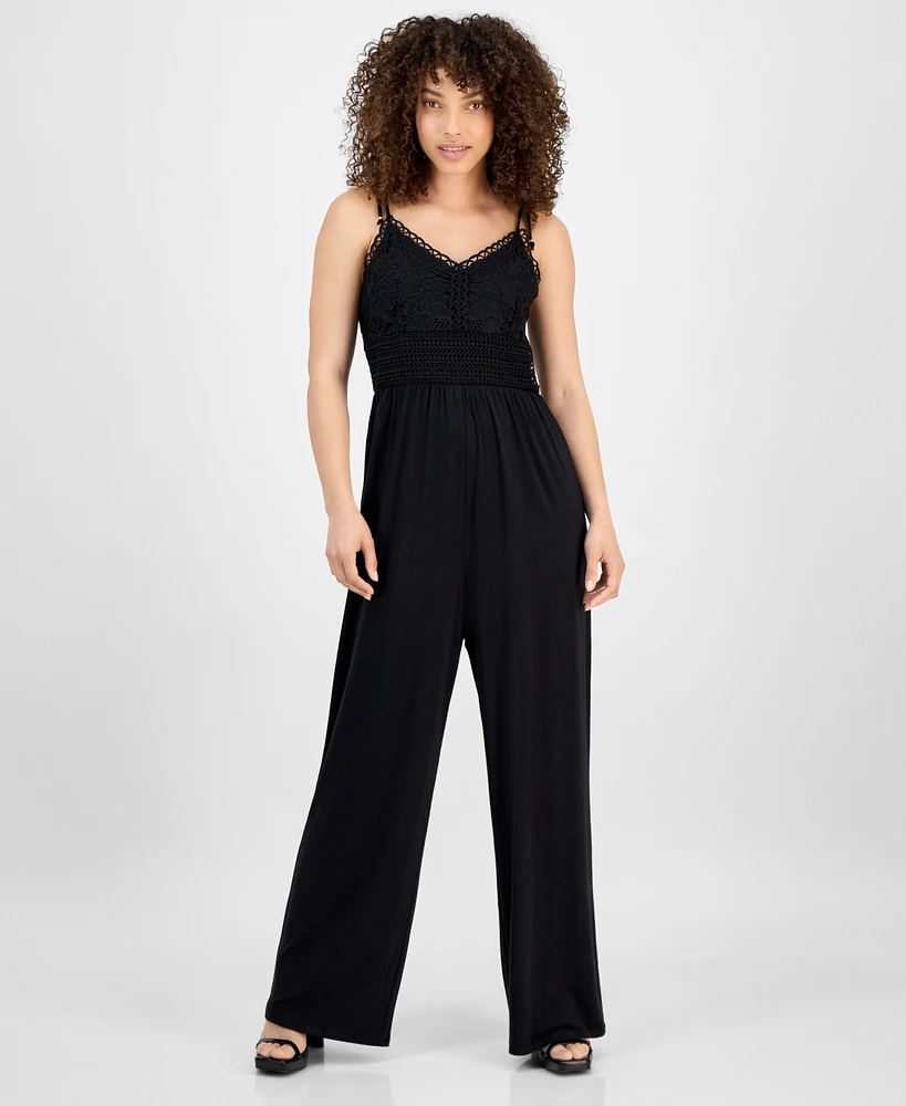 Jamie & Layla Petite Crochet V-Neck Sleeveless Wide-Leg Jumpsuit