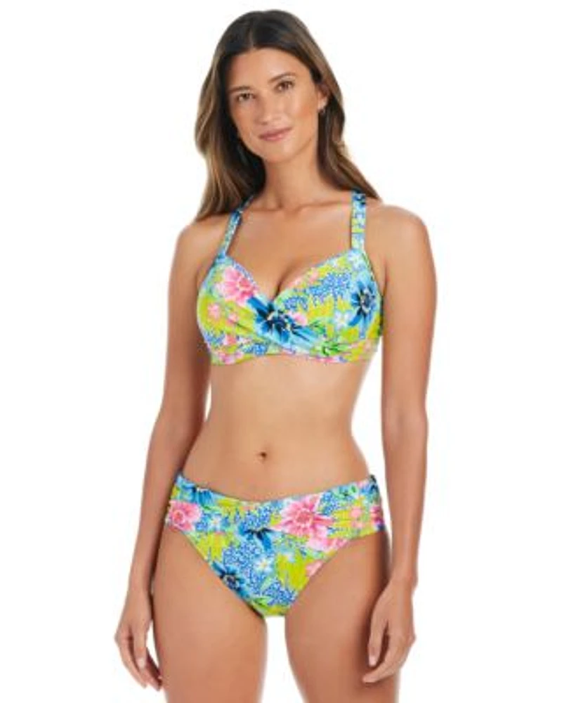 Bleu By Rod Beattie Womens Lets Get Away Printed Underwire Bikini Top Sarong Hipster Bikini Bottoms