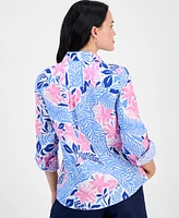 Charter Club Plus Printed Floral Linen Shirt, Exclusively at Macy's