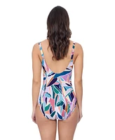 Profile by Gottex Women's Aura D Cup V Neck One Piece with Beaded Ladder Detail