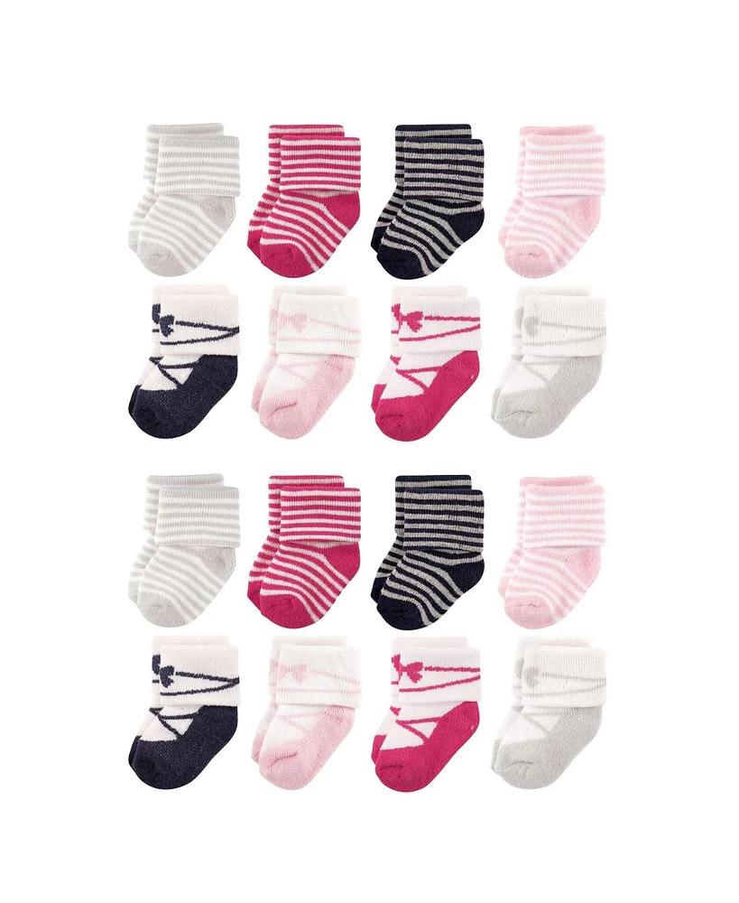 Luvable Friends Baby Boys Cotton Rich Terry Socks 16-Pack, Stripe Ballet