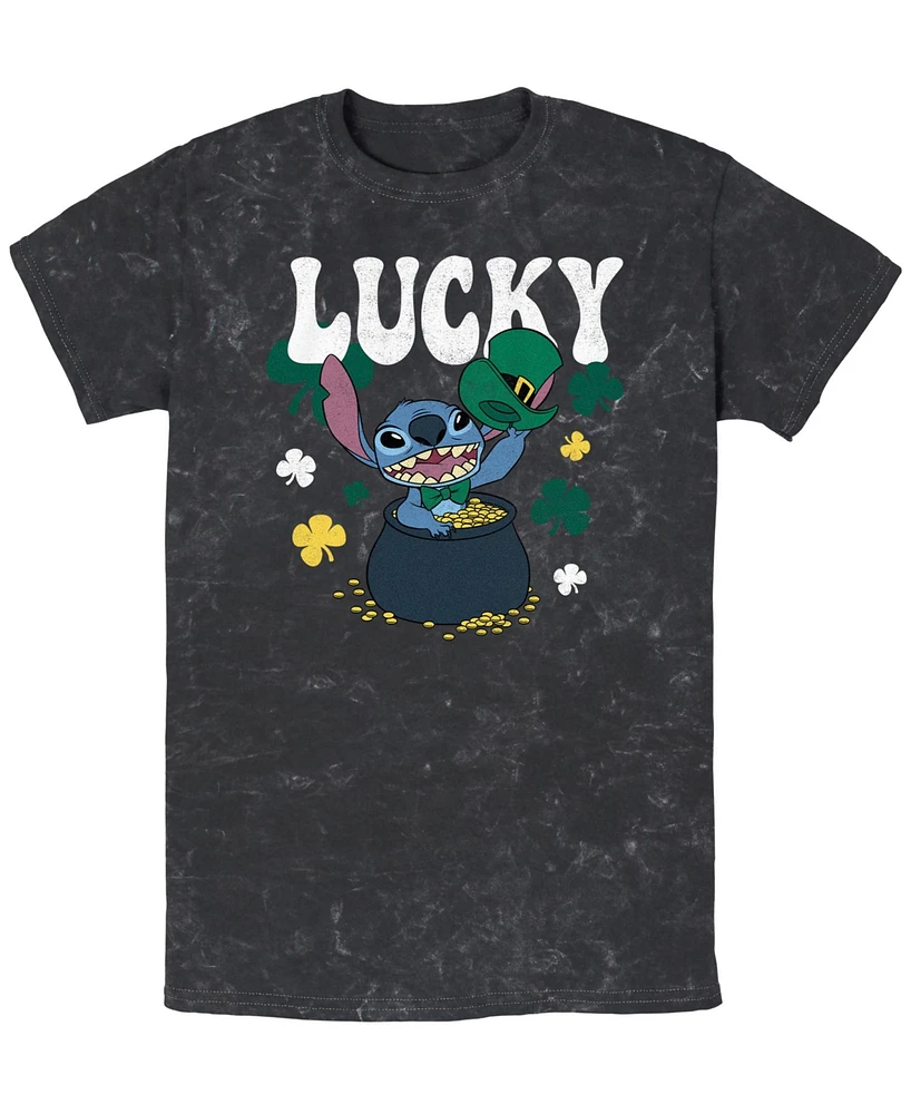 Lilo Stitch Men's Lucky Short Sleeve Mineral Wash T-Shirt