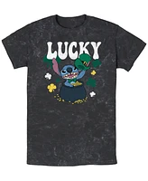 Lilo Stitch Men's Lucky Short Sleeve Mineral Wash T-Shirt