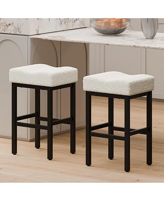 Dyhome Counter Height Bar Stools Set of 2, 27 Inches Modern Kitchen Bar Stools, Metal Legs Backless Saddle Stool Chair for Kitchen Island, Dining Room