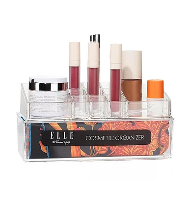 Stackable Cosmetic Organizer with 11 Compartments & Drawer Section, Clear Acrylic Vanity Organizer for Skincare, Lipsticks and Other Cosmetics