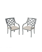 Mondawe Powder Coated Cast Aluminum Outdoor Dining Armchair with Cushion (Set of 2)