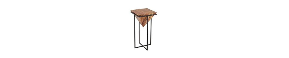 Pyramid Wooden Side Table – Cross Metal Base for a Modern Look