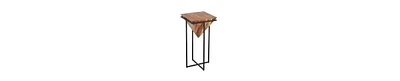 Pyramid Wooden Side Table – Cross Metal Base for a Modern Look