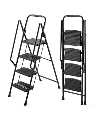 Four step ladder, lightweight folding four step stool, wide anti slip pedal and safety handle, sturdy steel ladder, multi-purpose step ladder, suitabl