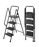 Four step ladder, lightweight folding four step stool, wide anti slip pedal and safety handle, sturdy steel ladder, multi-purpose step ladder, suitabl