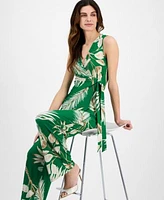 Anne Klein Womens Printed Sleeveless Printed Wrap Blouse Pull On Wide Leg Pants