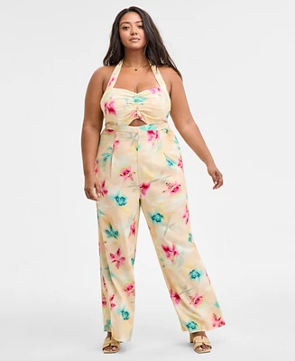 Bar Iii Trendy Plus Printed Halter Jumpsuit, Exclusively at Macy's