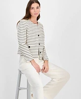 Bar Iii Womens High Rise Wide Leg Pants Striped Button Front Jacket Exclusively At Macys