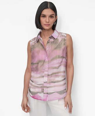 Dkny Women's Printed Chiffon Sleeveless Shirt