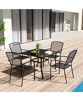 5-Piece Metal Outdoor Patio Dining Set with Square Table with 1.65 in. Umbrella Hole and Dining Chairs