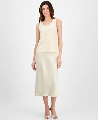 Anne Klein Womens Sequin Scoop Neck Tank Top Pull On Skirt
