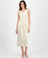 Anne Klein Womens Sequin Scoop Neck Tank Top Pull On Skirt