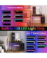 Vanity Table Set with Rgb Led Lights and Wireless Charging Station