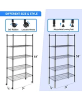 Heavy Duty 5-Tier Shelving Units Adjustable, Wire Shelf with 800 lbs Capacity (160 per Shelf), 24" D x 14" W x 59 "H, Black, 5 Levels, Storage Shelf w