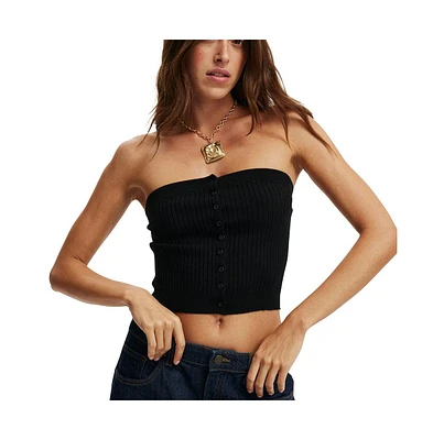 Cotton On Women's Baby Rib Button Bandeau