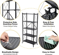 Heavy Duty 5-Tier Foldable Metal Rack with Wheels Moving Organizer Shelves