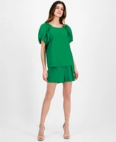 Anne Klein Petite Pleated-Bubble-Sleeve Blouse