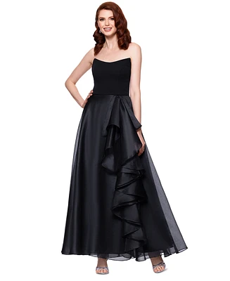 Betsy & Adam Petite Mixed-Material Strapless Ball Gown