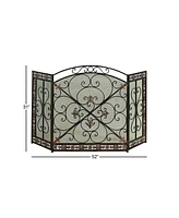 Traditional 3-Panel Fire Screen with Filigree Design for Elegant Fireplace Protection