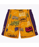Mitchell & Ness Men's Yellow Los Angeles Lakers 1998/99 Hardwood Classics Slap Sticker Swingman Shorts