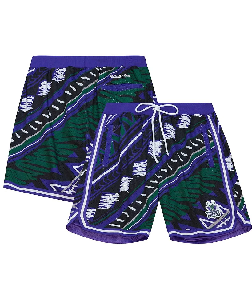 Mitchell & Ness Men's Purple Milwaukee Bucks Game Day Pattern Shorts