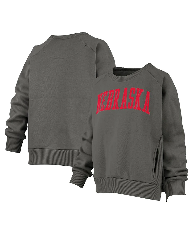 Pressbox Women's Charcoal Nebraska Huskers Pocketed Raglan Pullover Sweatshirt