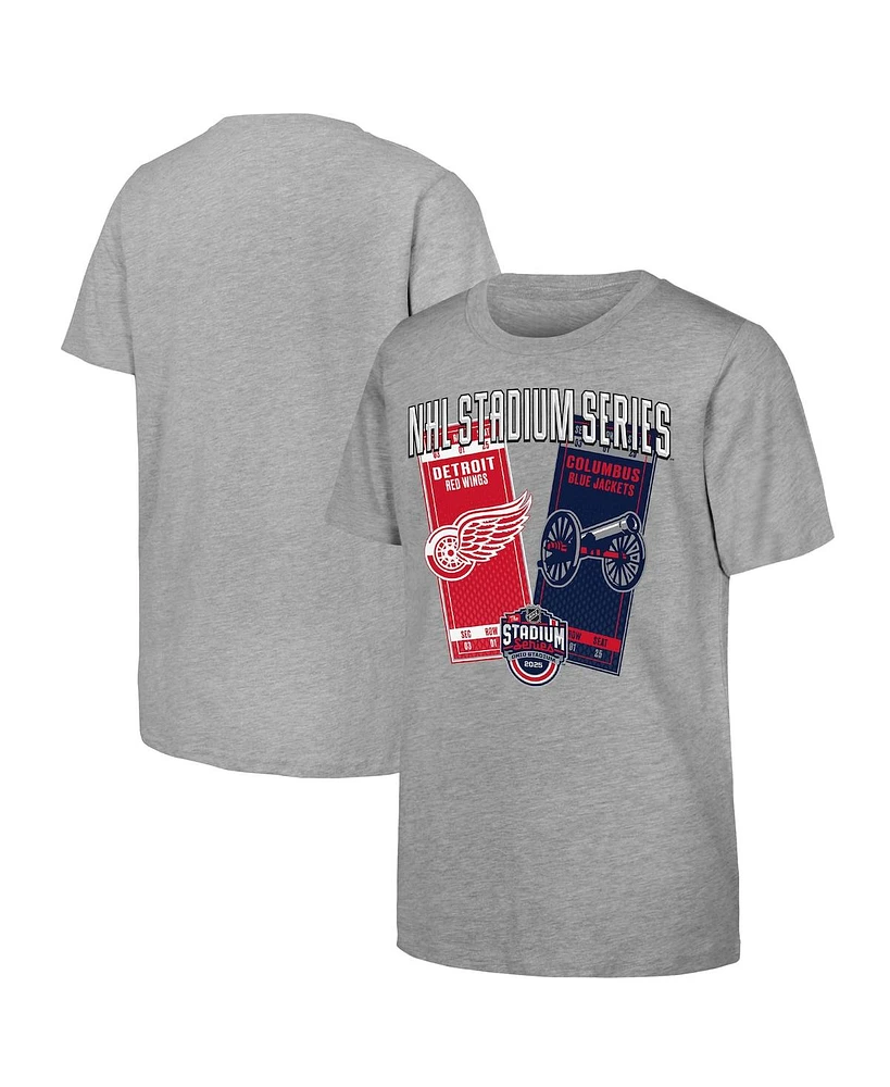 Outerstuff Big Boys and Girls Heather Gray 2025 Nhl Stadium Series Columbus Blue Jackets vs. Detroit Red Wings Matchup T-Shirt