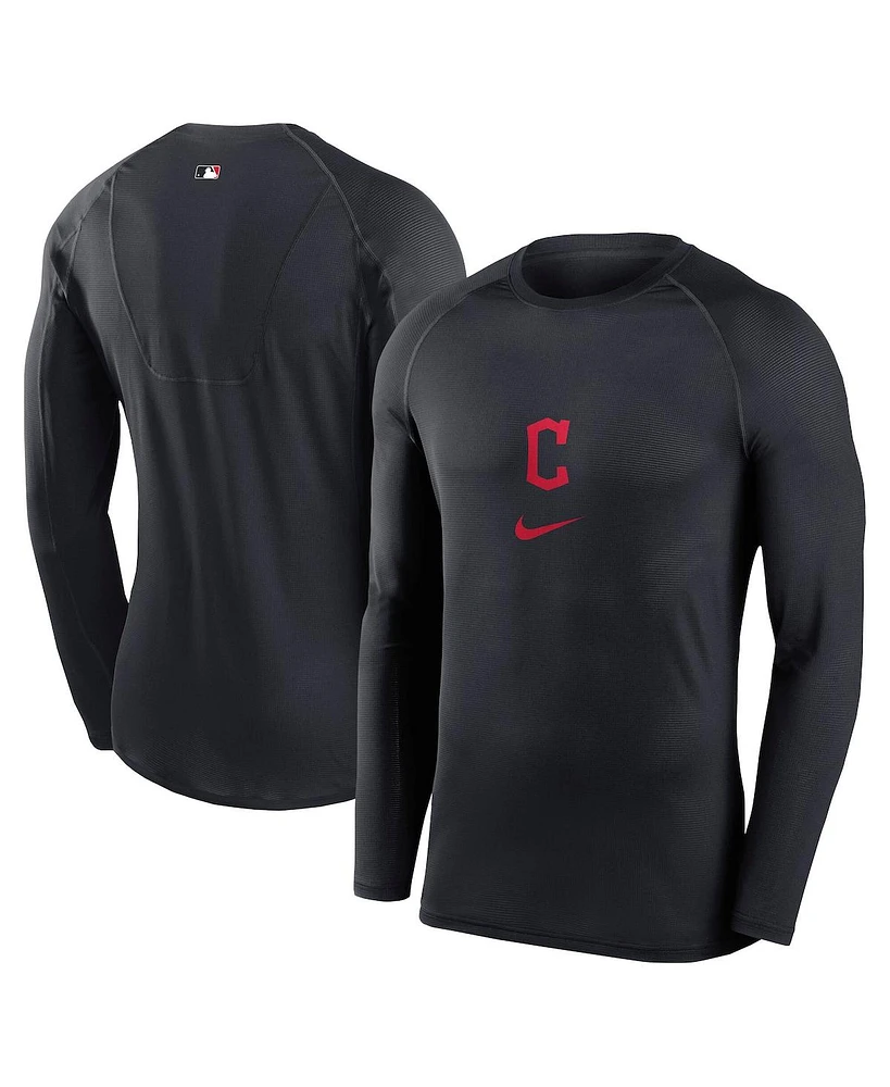 Nike Men's Navy Cleveland Guardians Base Layer Raglan Performance Long Sleeve T-Shirt