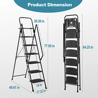 6 Step Folding step stool with bandwidth anti slip pedals and tool trays, lightweight and portable steel step stool