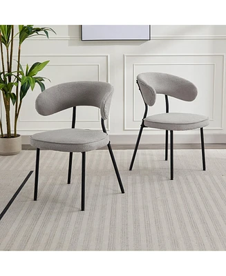 Dyhome Dining Chairs with Curved Backrest, Modern Fabric Upholstered Boucle Kitchen Room Set of 2