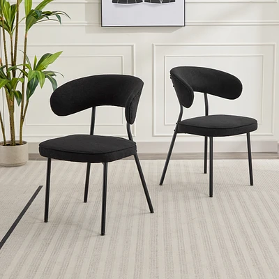 Dyhome Dining Chairs with Curved Backrest, Modern Fabric Upholstered Boucle Kitchen Room Set of 2