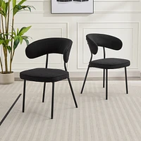 Dyhome Dining Chairs with Curved Backrest, Modern Fabric Upholstered Boucle Kitchen Room Set of 2