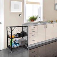 3-Tier Heavy Duty Foldable Metal Rack Storage Shelving Unit with Wheels Moving Easily Organizer Shelves Great for Garage Kitchen