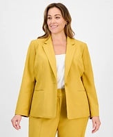 Le Suit Plus Crepe One-Button Straight-Leg Pantsuit