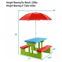 Kids Picnic Folding Table and Bench with Umbrella