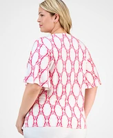 Jm Collection Plus Printed Flutter-Sleeve Top, Exclusively at Macy's