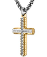 Esquire Men's Jewelry Diamond Cross 22" Pendant Necklace (1/5 ct. t.w.) in Stainless Steel & Yellow Gold-Tone Ion-Plated Stainless Steel