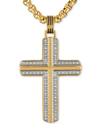 Esquire Men's Jewelry Diamond Cross 22" Pendant Necklace (1/3 ct. t.w.) in Gold-Tone Ion-Plated Stainless Steel